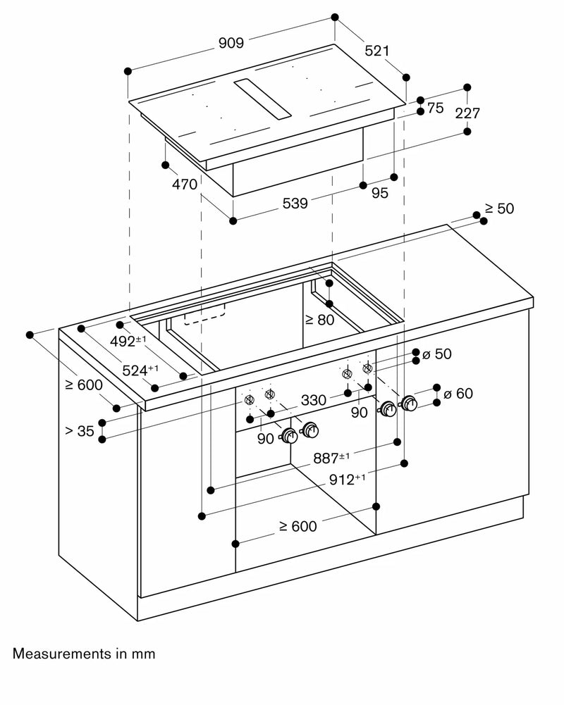 Gaggenau 400 series Flex induction cooktop with integrated ventilation system 90cm CV492105M
