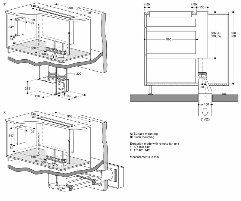 Gaggenau 400 series Table ventilation 90cm Stainless steel AL400192