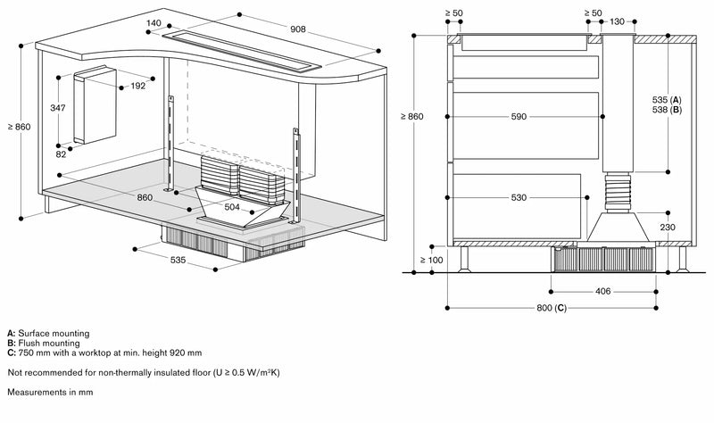 Gaggenau 400 series Table ventilation 90cm Stainless steel AL400192