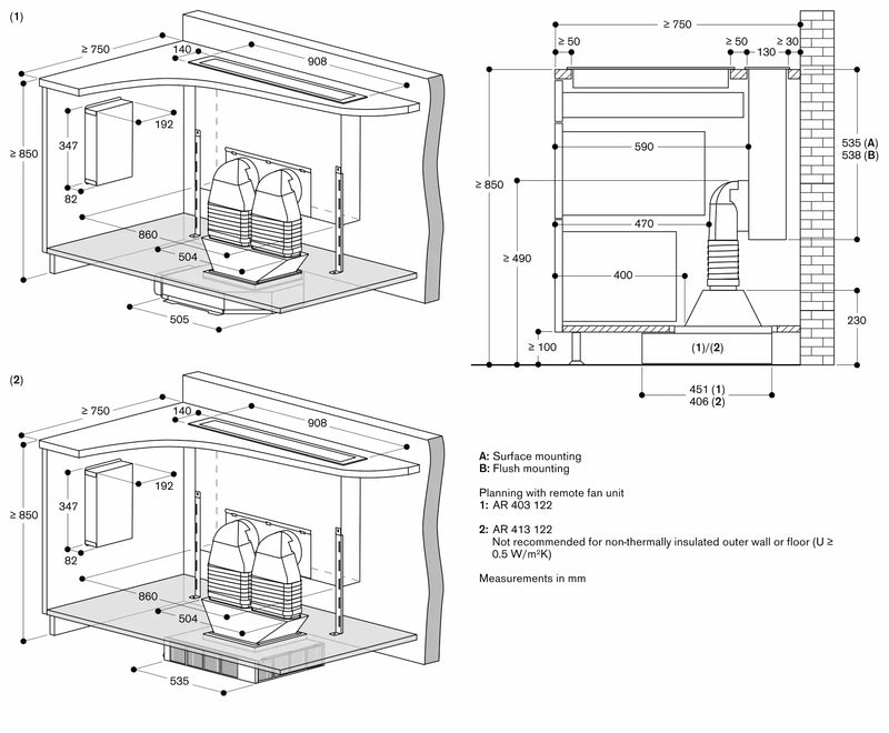 Gaggenau 400 series Table ventilation 90cm Stainless steel AL400192