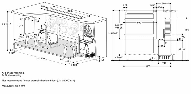 Gaggenau 400 series Table ventilation 120cm Stainless steel AL400122