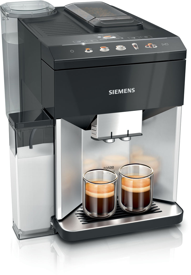 Siemens - Fully automatic coffee machine EQ500 integral Daylight silver, Piano black, Removable water tank TQ513GB1