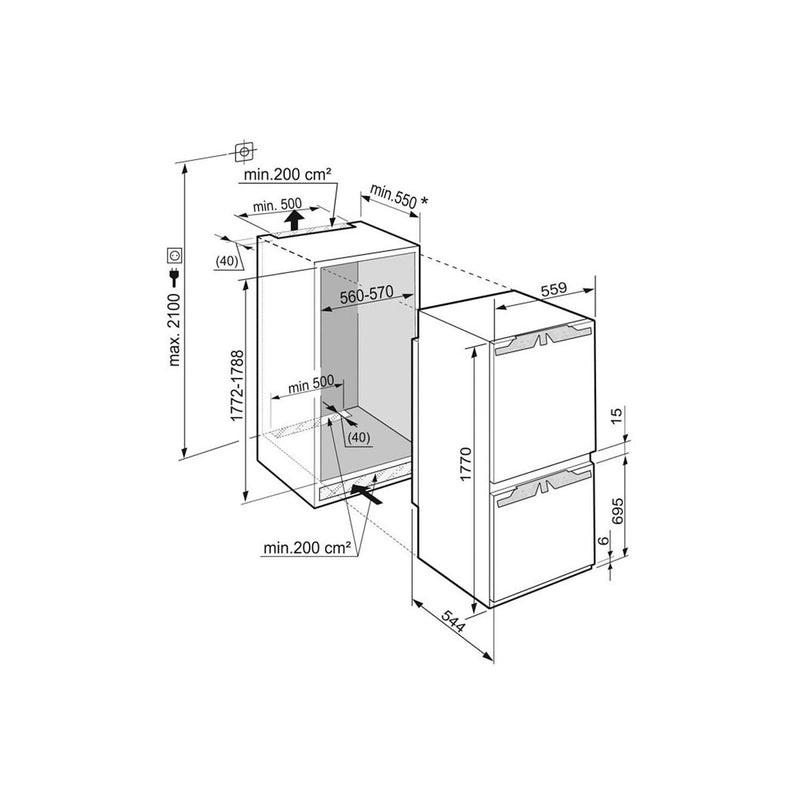 Grade A Liebherr ICSe5122 Integrated 256 Litre 70/30 Low Frost Fridge Freezer White
