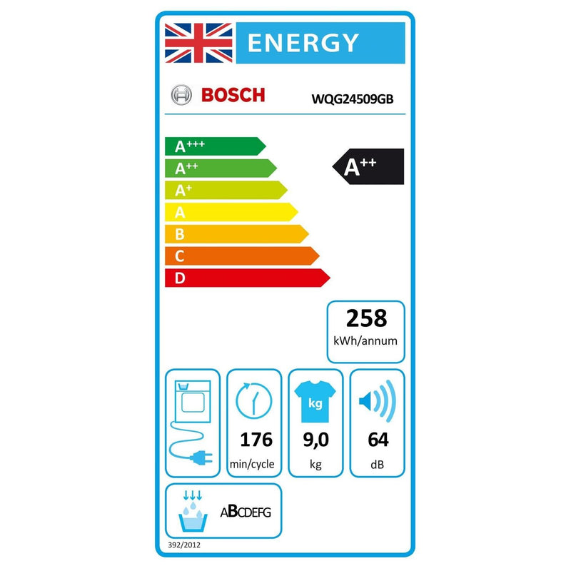 Grade B Bosch WQG24509GB Freestanding Heat Pump 9KG Tumble Dryer White