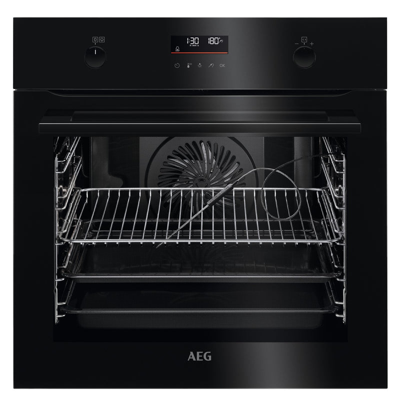 Grade C AEG 6000 Series SteamBake BPK556260B 60cm Single Built In Electric Oven with Food Probe Black