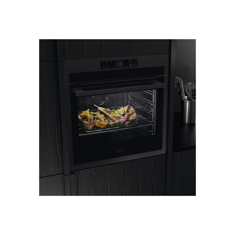 Grade B AEG 7000 SteamCrisp BSE778380T 60cm Single Built In Electric Oven With Pyrolytic Cleaning Matt Black