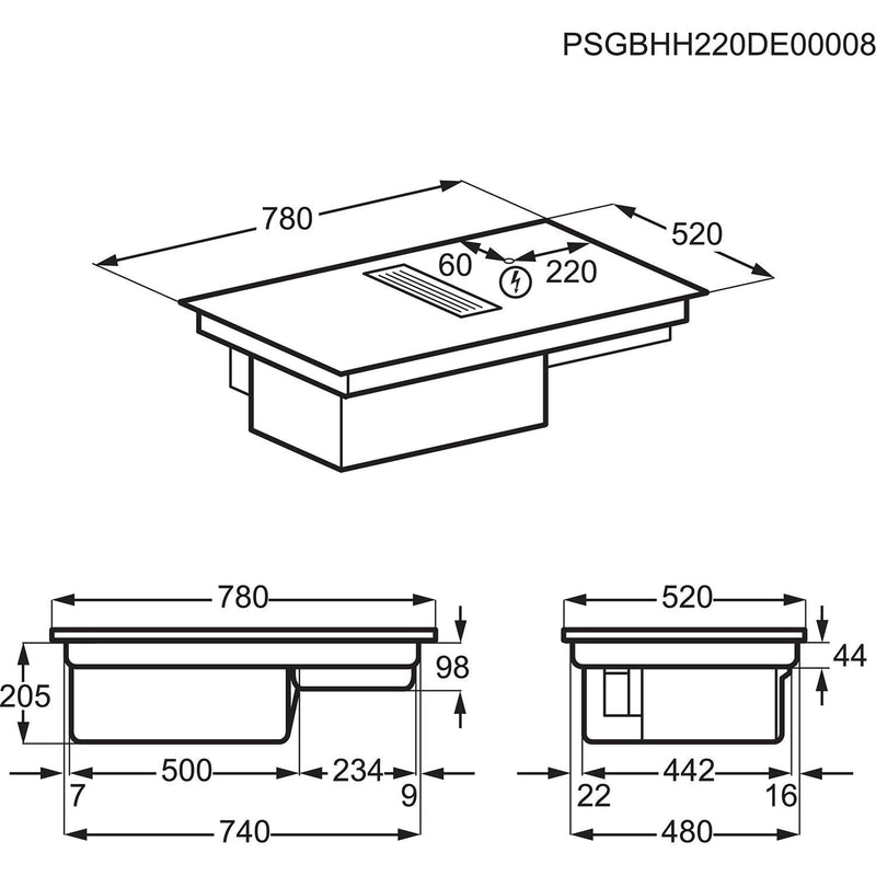Grade B AEG 6000 Series CCE84543FB 78cm 4 Zone Venting Induction Hob Recirculation Only