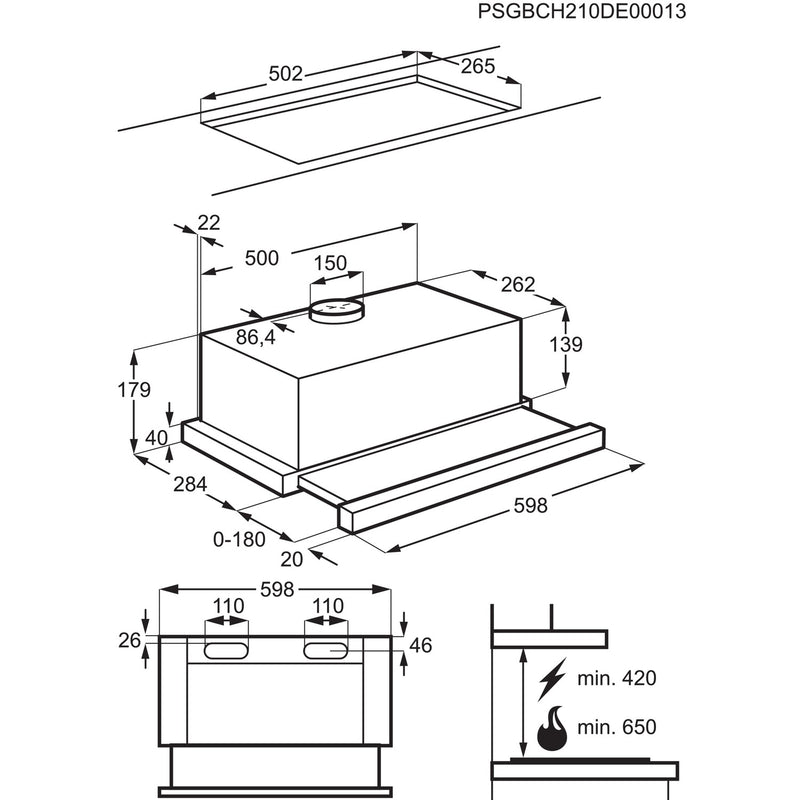 Grade B AEG 3000 Series DPB3632S 60cm Telescopic Cooker Hood Silver