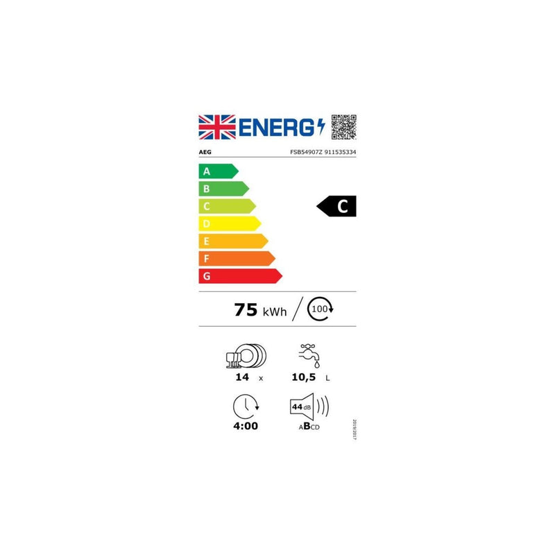 GRADE A2 - AEG Series 5000 AirDry Integrated Dishwasher - C-Rated Black Control Panel