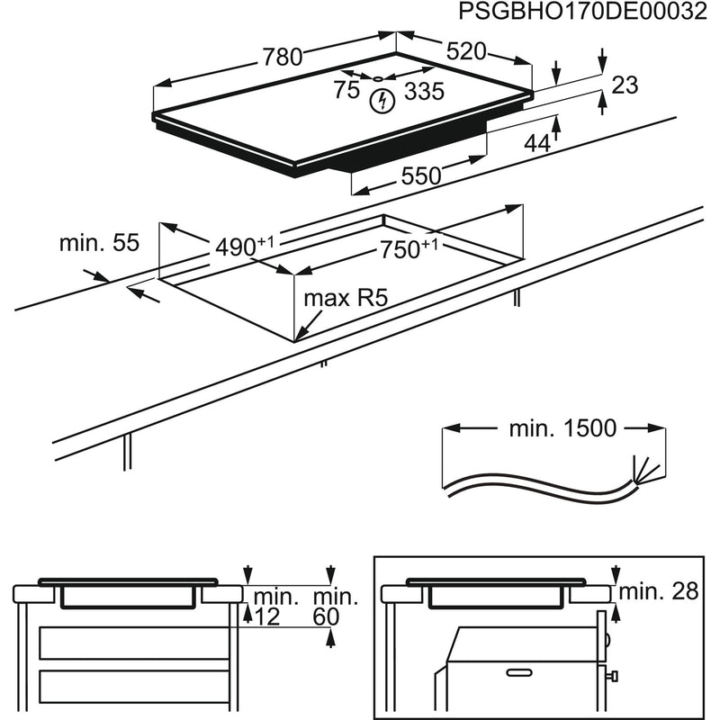 Grade B AEG IAE84421FB 78cm 4 Zone Induction Hob with Bridge Zone and SenseBoil