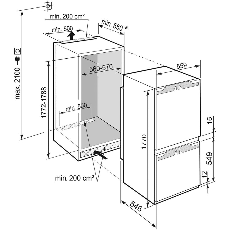 Grade A Liebherr ICBb5152 Integrated 256 Litre 80/20 Low Frost Fridge Freezer White