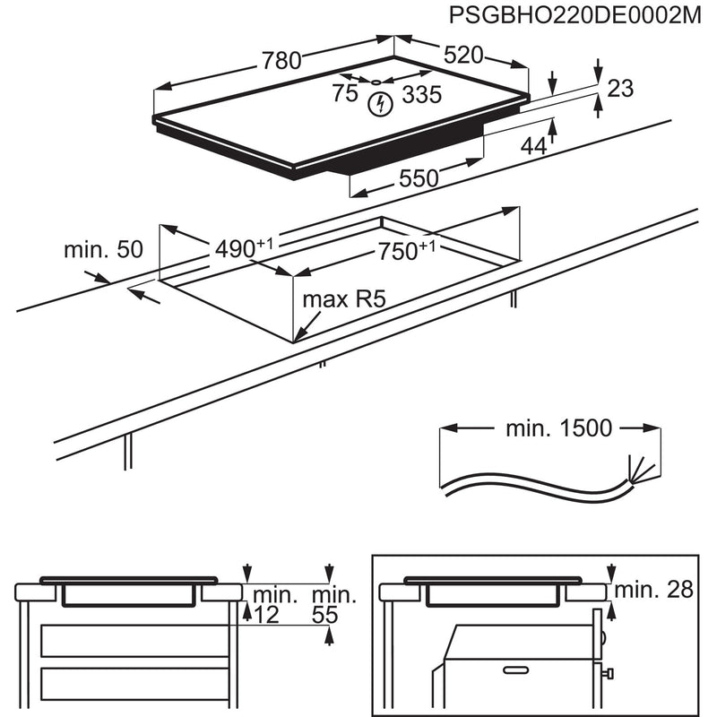 Grade A AEG IKE85751FB 80cm 5 Zone Induction Hob with Dual Bridge Zones