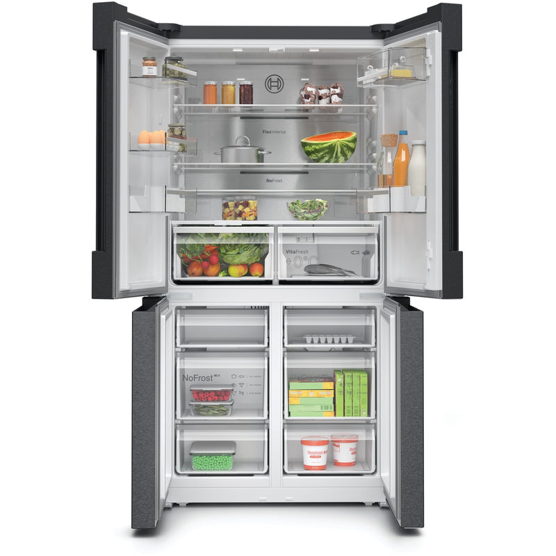 Grade A Bosch Series 6 KFN96AXEA 605 Litre Frost Free American Fridge Freezer With Multiflow Black Stainless Steel