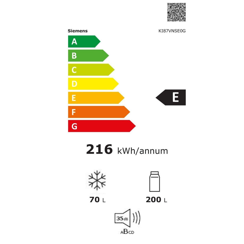 Grade A Siemens iQ100 KI87VNSE0G Integrated 270 Litre 70/30 Low Frost Fridge Freezer White