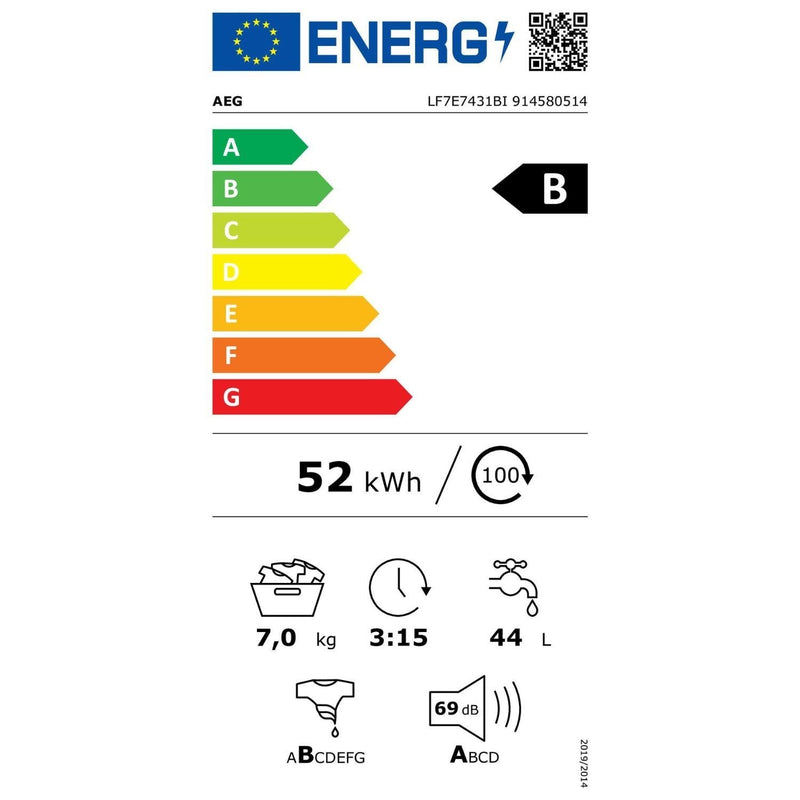 Grade B AEG 7000 Series ProSteam LF7E7431BI Integrated 7KG 1400 Spin Washing Machine White