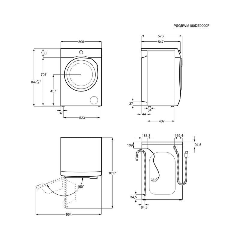 Grade A AEG 6000-Series LFR61844B Freestanding 8KG 1400 Spin Washing Machine White