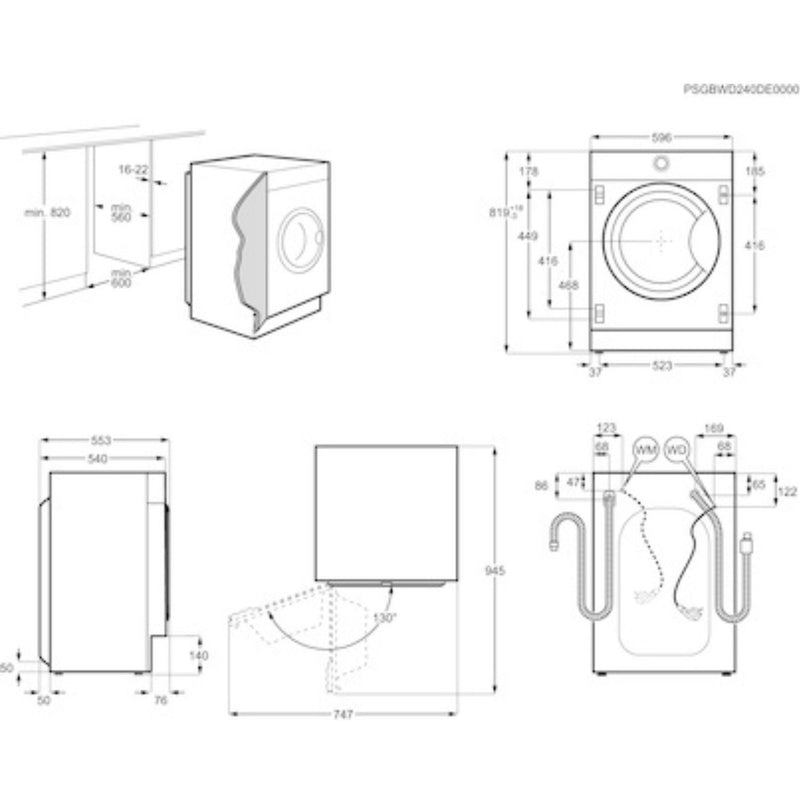 Grade B AEG 6000 Series ProSense LFX6G8434BI Integrated 8KG 1400 Spin Washing Machine White