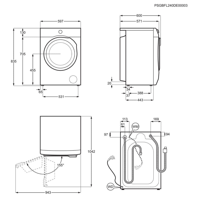Grade B AEG 7000 Series ProSteam LWR7185M4B Freestanding 8/5KG 1400 Spin Washer Dryer White