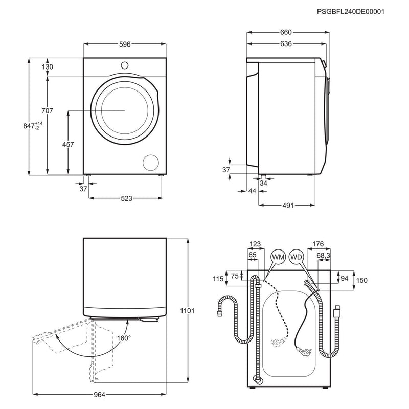 Grade B AEG 6000 Series AutoSense LWX60966B Freestanding 9/6KG 1600 Spin Washer Dryer White