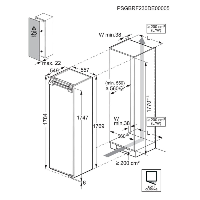 Grade B AEG 7000 Series NAB7N181EC Integrated 204 Litre Upright Freezer