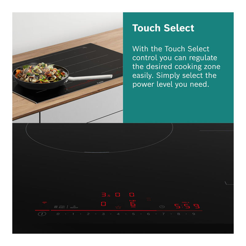 Grade A Bosch Series 4 PVS811B16E 80cm 4 Zone Venting Induction Hob with Combi Zone Black