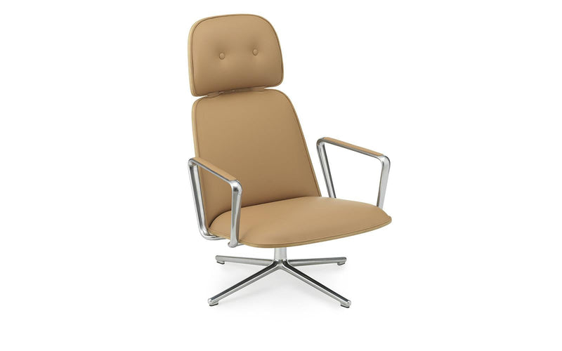 Normann Copenhagen Pad Lounge Chair High Swivel Alu Oak/Ultra Leather