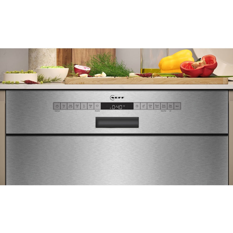 GRADE A1 - Neff N 50 Semi-Integrated Dishwasher - Smart Wi-Fi, D-Rated, Stainless steel control panel