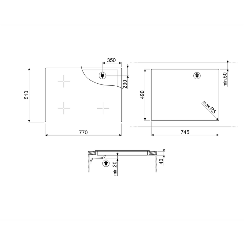 Grade B Smeg SE484EMTD 77cm 4 Zone Ceramic Hob