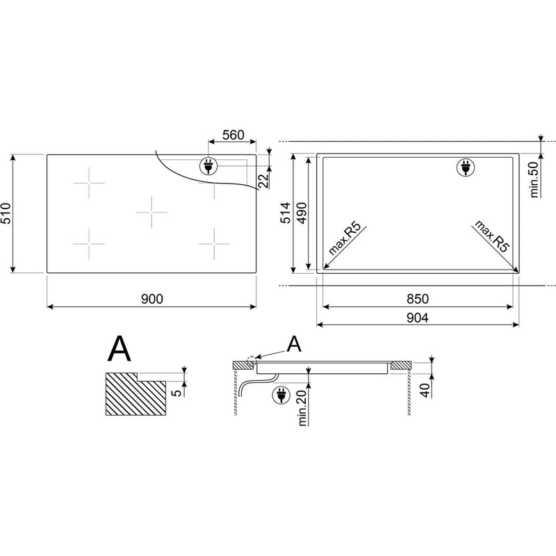 Grade B Smeg SE495ETD 90cm 5 Zone Ceramic Hob