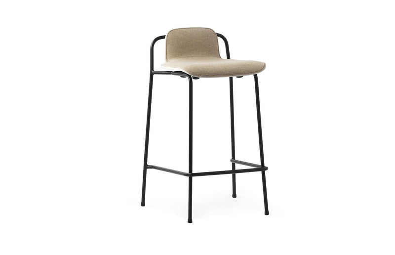 Normann Copenhagen Studio Barstool 65 cm Front Upholstery Black Steel Oak/ Main Line Flax