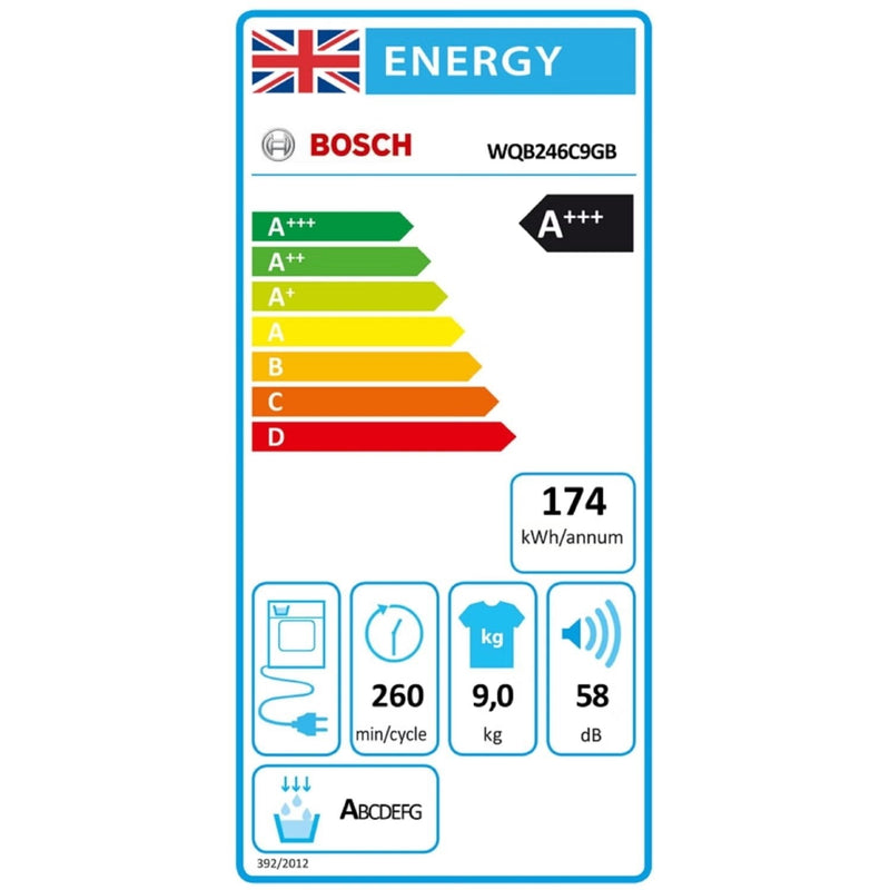 Grade B Bosch Series 8 WQB246C9GB Freestanding Heat Pump 9KG Tumble Dryer White