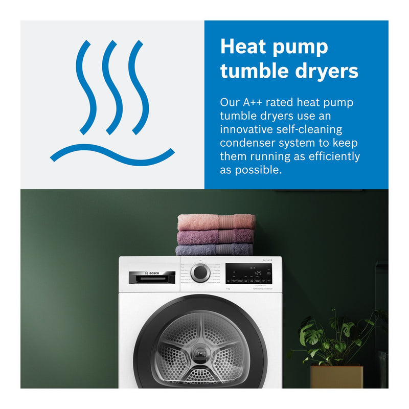Grade B Bosch Series 8 WQB246C9GB Freestanding Heat Pump 9KG Tumble Dryer White