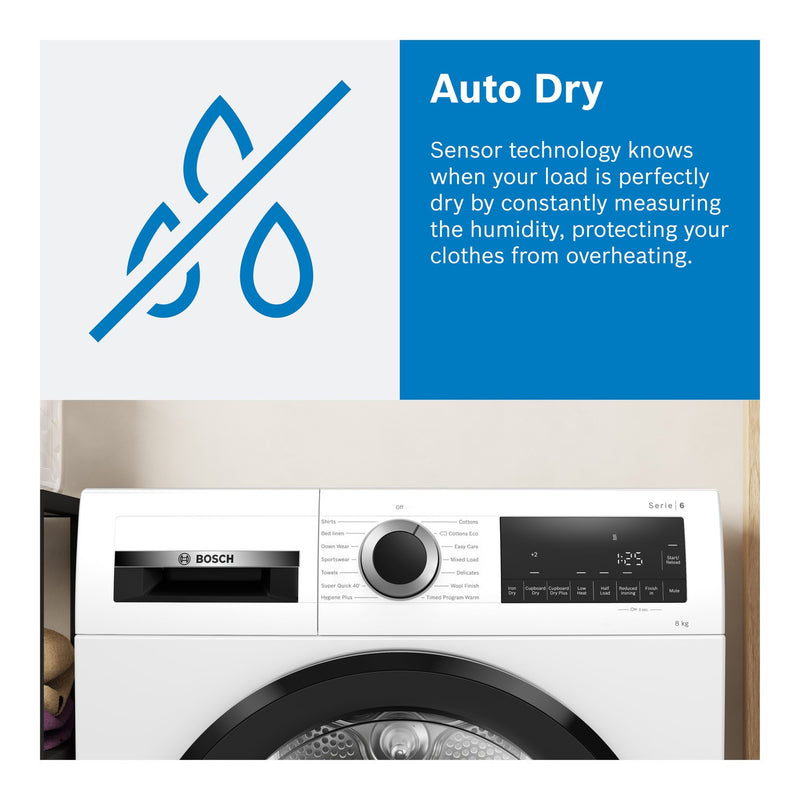 Grade B Bosch Series 8 WQB246C9GB Freestanding Heat Pump 9KG Tumble Dryer White