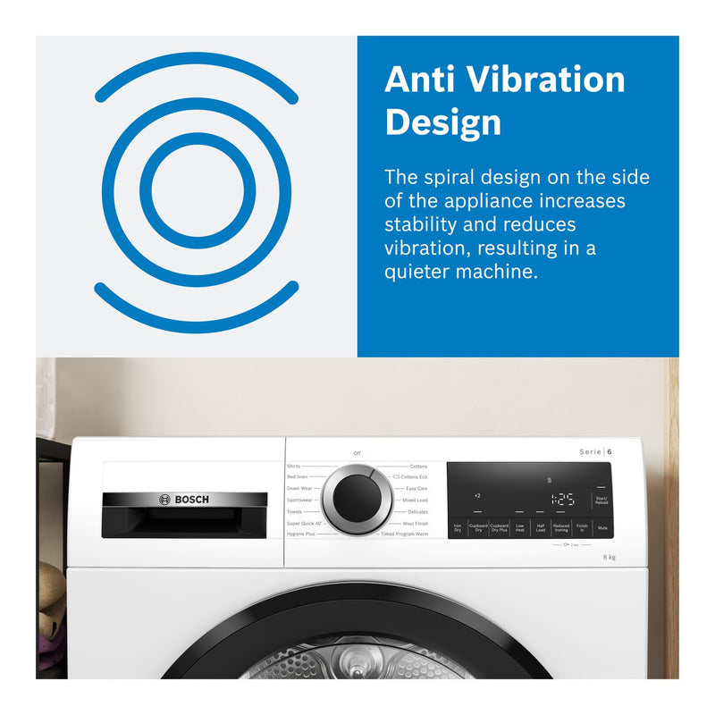Grade B Bosch Series 8 WQB246C9GB Freestanding Heat Pump 9KG Tumble Dryer White