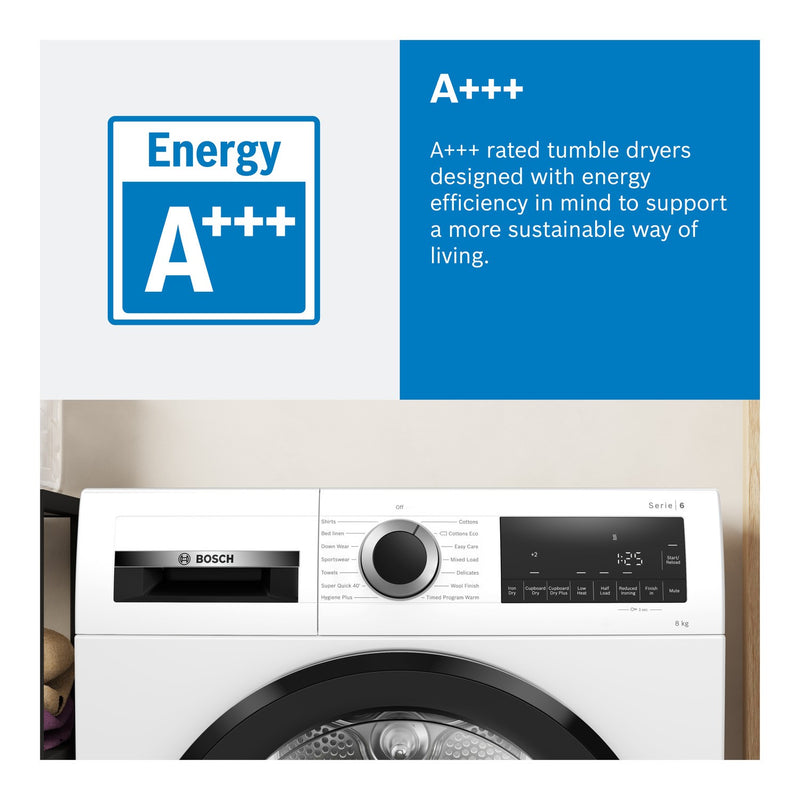 Grade B Bosch Series 8 WQB246C9GB Freestanding Heat Pump 9KG Tumble Dryer White