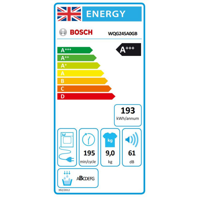 Grade A Bosch Series 6 WQG245A0GB Freestanding Heat Pump 9KG Tumble Dryer White