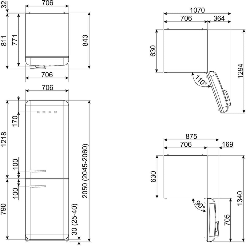 Smeg Fridge Freezer 205x71cm FAB38RBL5 - Ideali