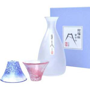FUJI MOUNTAIN SAKE CUP BLUE & RED WITH CARAFE - ASSORTED - Toyo Sasaki  G639-M76