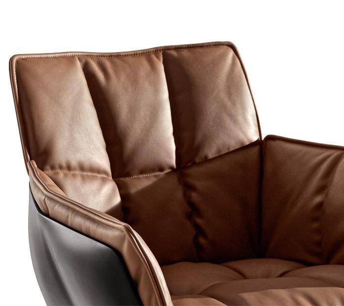 B&B Italia Husk Swivel Chair Leather Shell / Fabric Cushion - Ideali