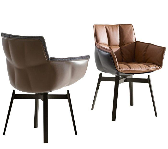 B&B Italia Husk Swivel Chair Leather Shell / Fabric Cushion - Ideali