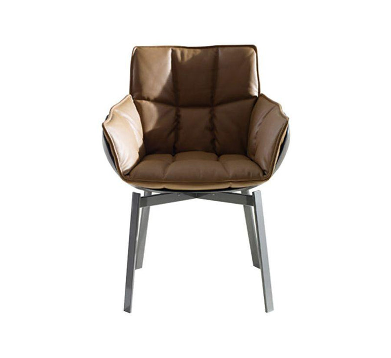 B&B Italia Husk Swivel Chair Leather Shell / Fabric Cushion