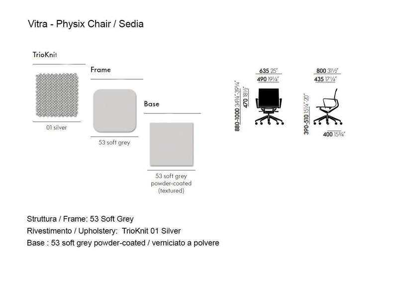 Vitra Physix Swivel Chair - Trioknit Silver / Soft Grey Base - Ideali