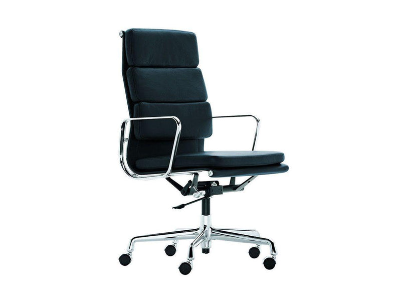Vitra Soft Pad EA 219 Office Chair - High Backrest - Chrome/Leather Premium 60 Blu Fumo