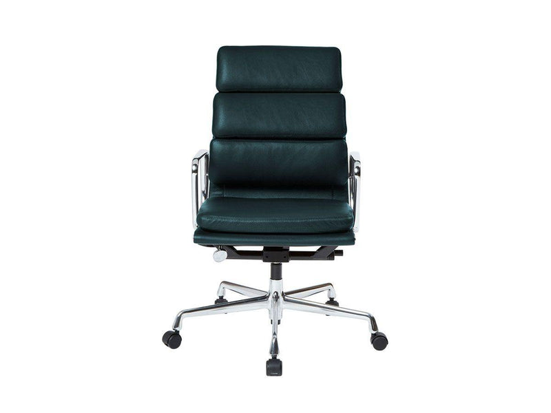Vitra Soft Pad EA 219 Office Chair - High Backrest - Chrome/Leather Premium 60 Blu Fumo - Ideali