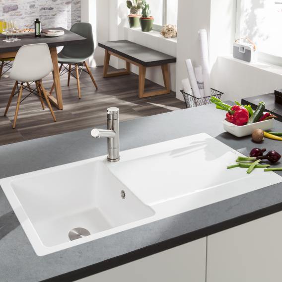 Villeroy & Boch Siluet 50 Flat Sink Flush-Mounted With Draining Board And Pop-Up Waste - Ideali